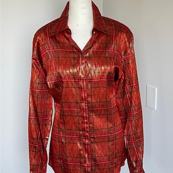 Escada, Perfect red with gold thread Blouse By Escada (40) - Picture 6 of 8